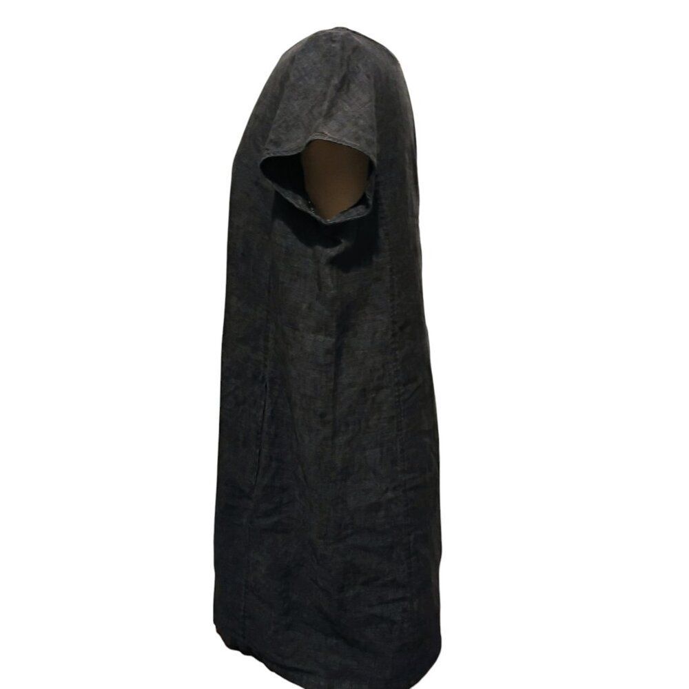 Eileen Fisher Dress 100% Linen Shift Lagenlook Pockets Boat Neck Charcoal Gray L - Picture 4 of 9